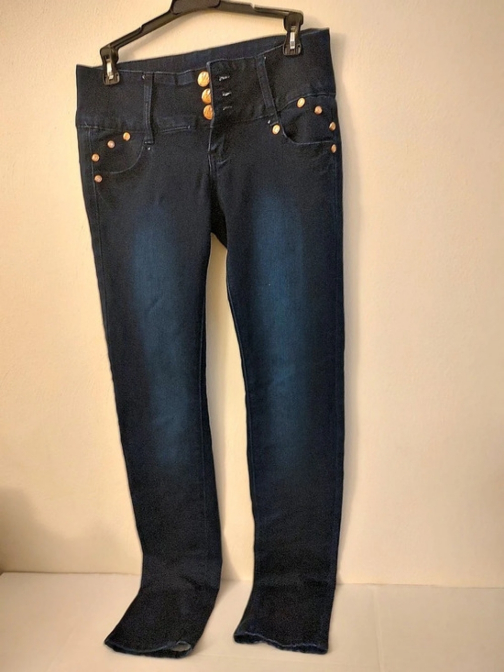Vivi Diva High-Waisted Skinny Jeans Dark Wash Rhinestone Studded Size 7